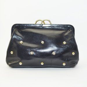 Furla Studded Black Leather Clutch // Vintage